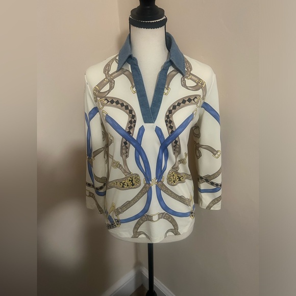 J.McLaughlin Equestrian Chambray Top - Picture 2 of 10